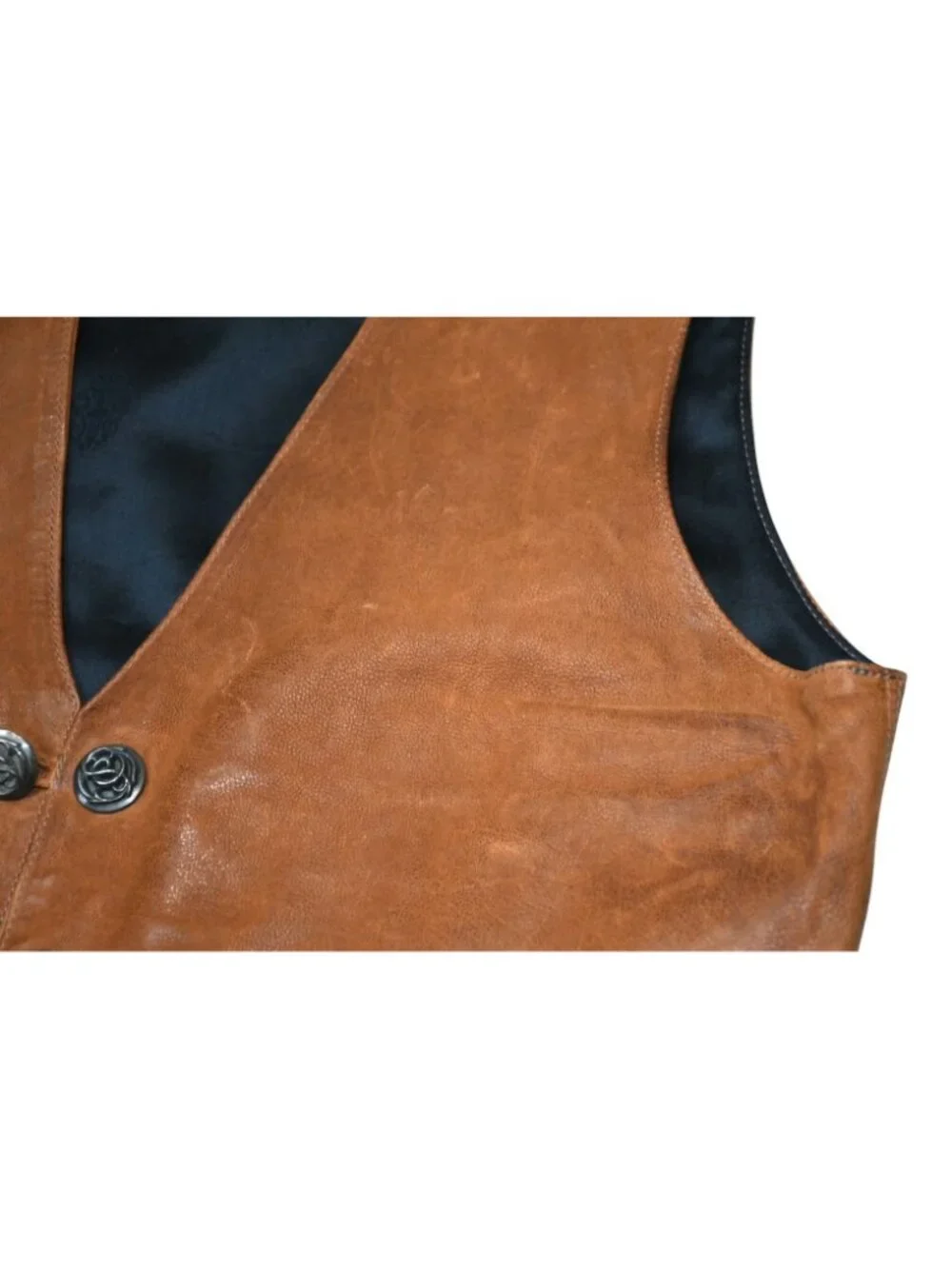 Chrome Hearts L Lng Bck Leather Vest Floral Button Brown S